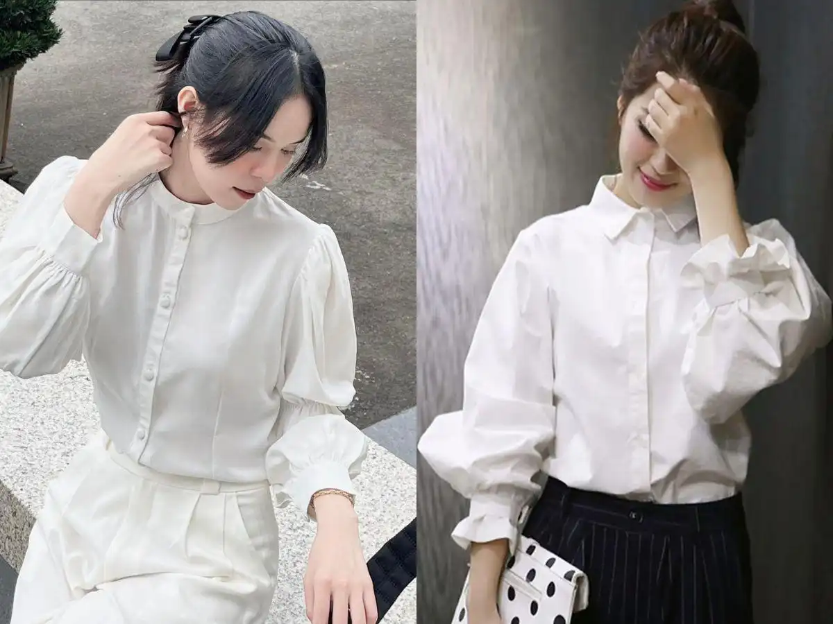 Áo sơ mi tay dài hoặc bèo nhún giúp cơ thể đầy đặn hơn cho dáng gầy