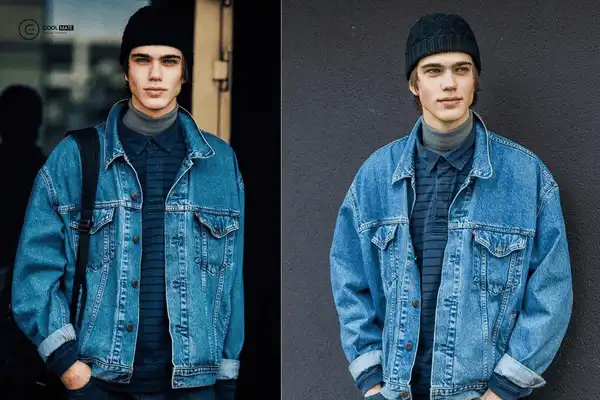 Áo thun cổ lọ tay dài với denim jacket