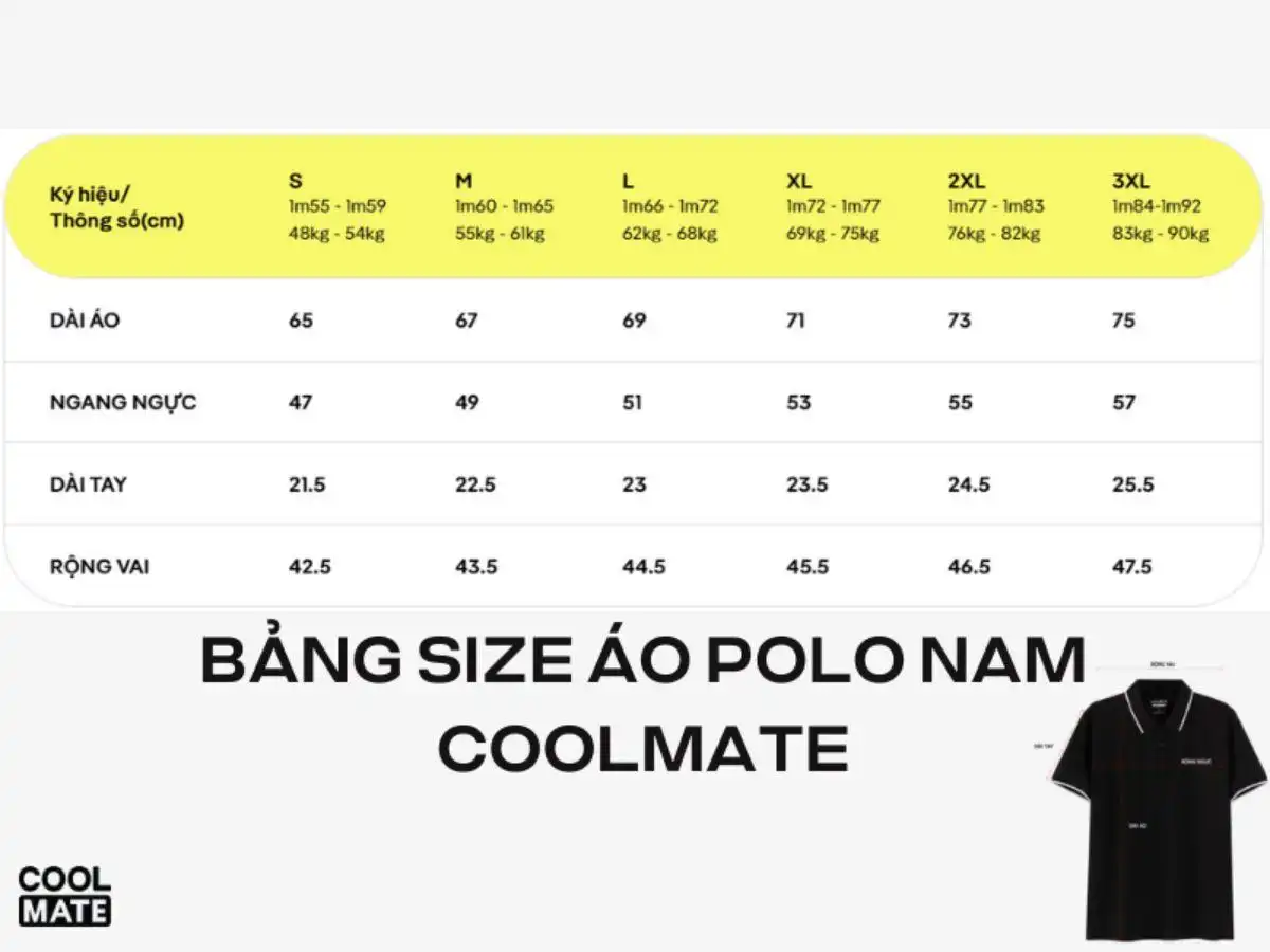 Bảng size áo polo nam Khánh Beauty Bảng size áo polo nam Khánh Beauty