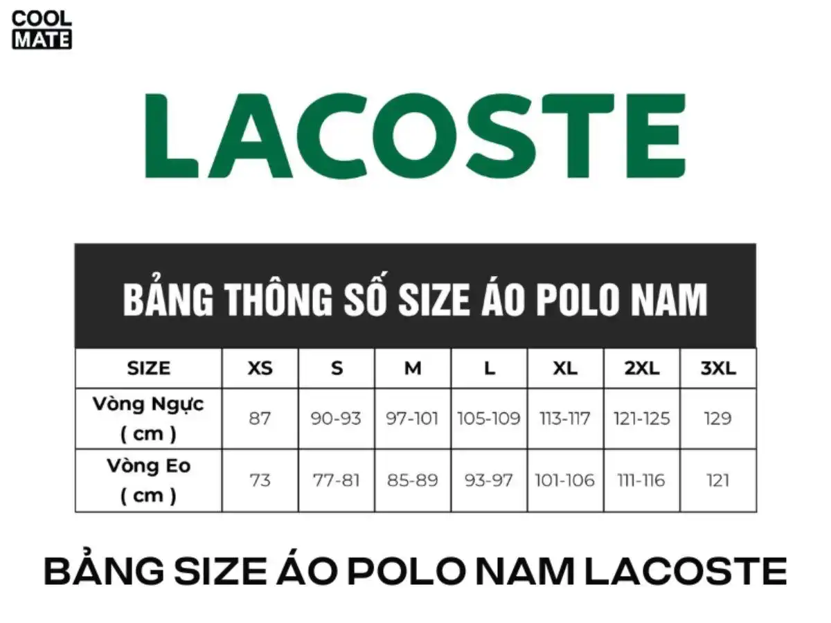 Bảng size áo polo nam Lacoste Bảng size áo polo nam Lacoste