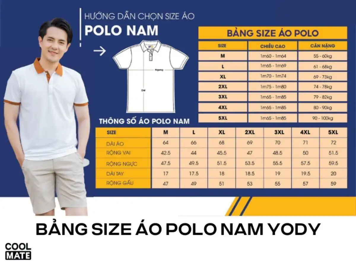 Bảng size áo polo nam YODY Bảng size áo polo nam YODY