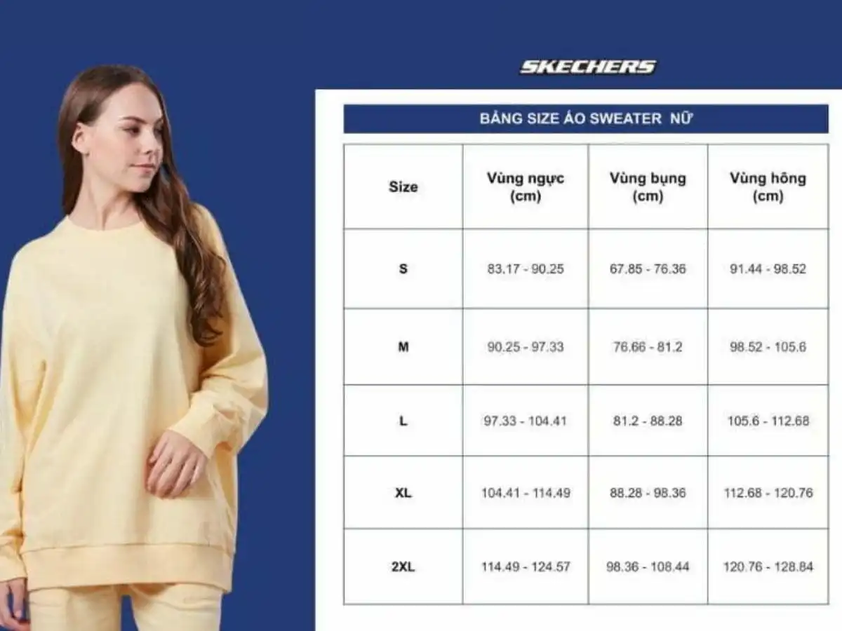 Bảng size áo sweater nam và nữ của thương hiệu Skechers