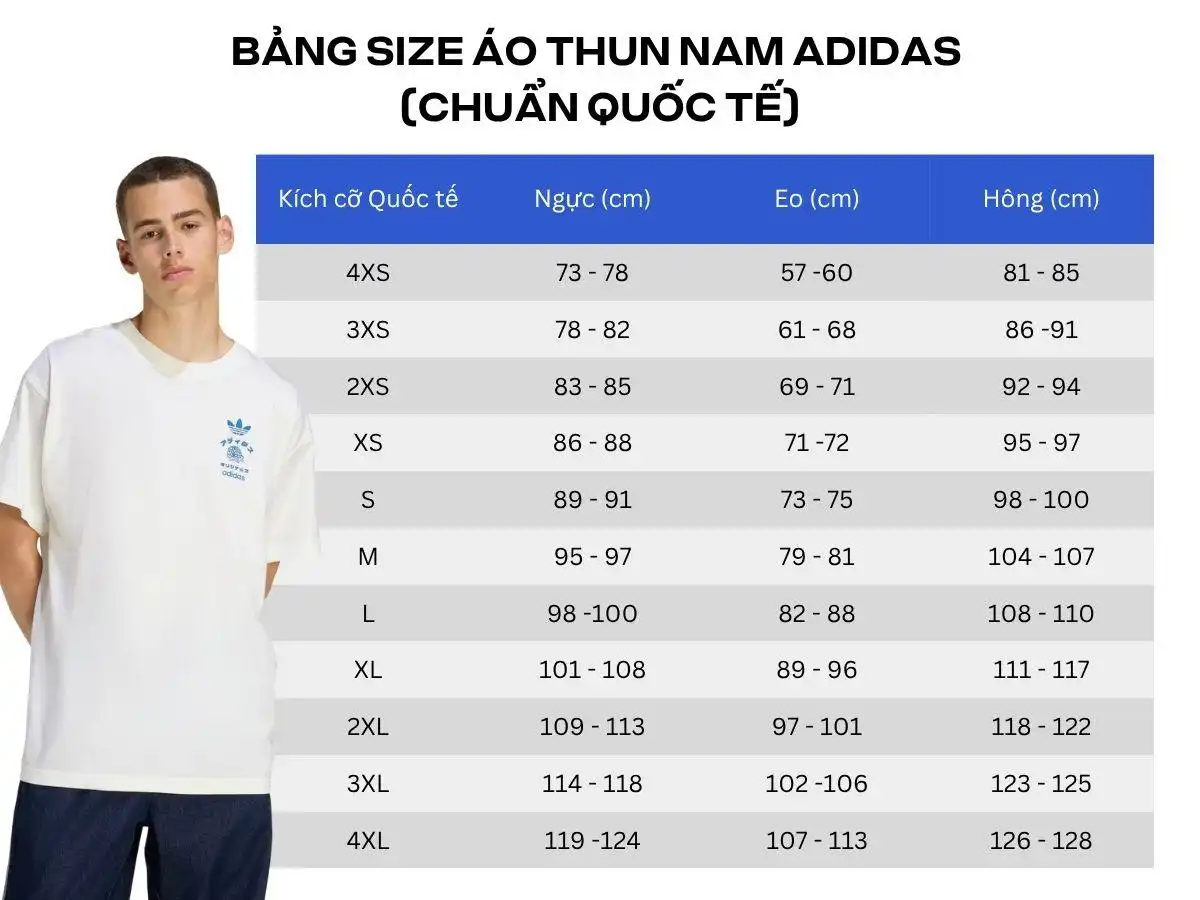 Bảng size áo thun nam Adidas (Chuẩn Quốc tế) Bảng size áo thun nam Adidas (Chuẩn Quốc tế)