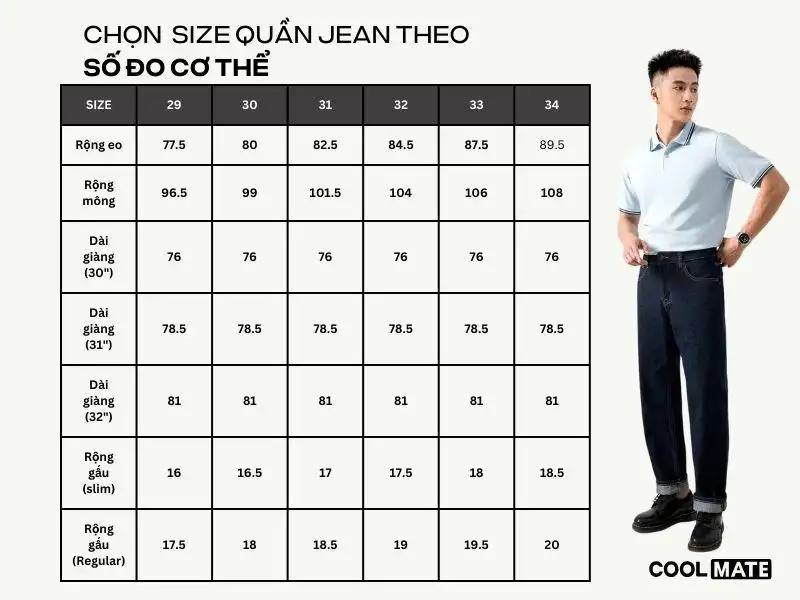 Bảng size cho nam dựa theo số đo cơ thể