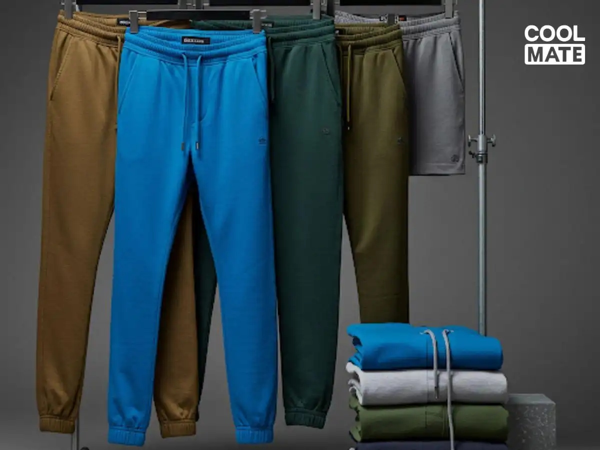 Các mẫu quần jogger nam đa dạng về chất liệu và kiểu dáng.
