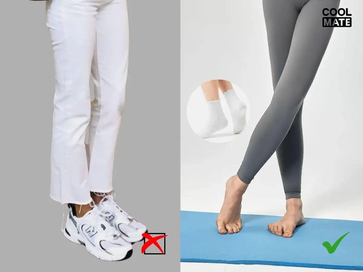Chân trần hoặc tất yoga chuyên dụng có hạt chống trượt Chân trần hoặc tất yoga chuyên dụng có hạt chống trượt