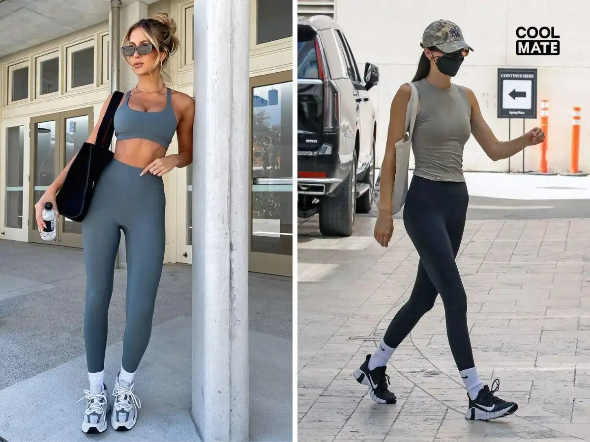 Khi tập luyện, phối legging với áo bra, tank top hoặc áo thun thể thao co giãn, thấm hút tốt