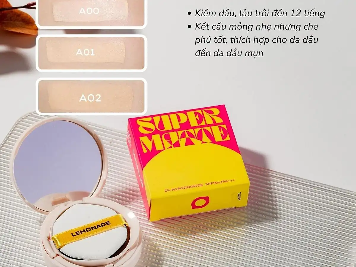 Lemonade Supermatte Cushion hiện có các tông màu phù hợp với làn da châu Á Lemonade Supermatte Cushion hiện có các tông màu phù hợp với làn da châu Á
