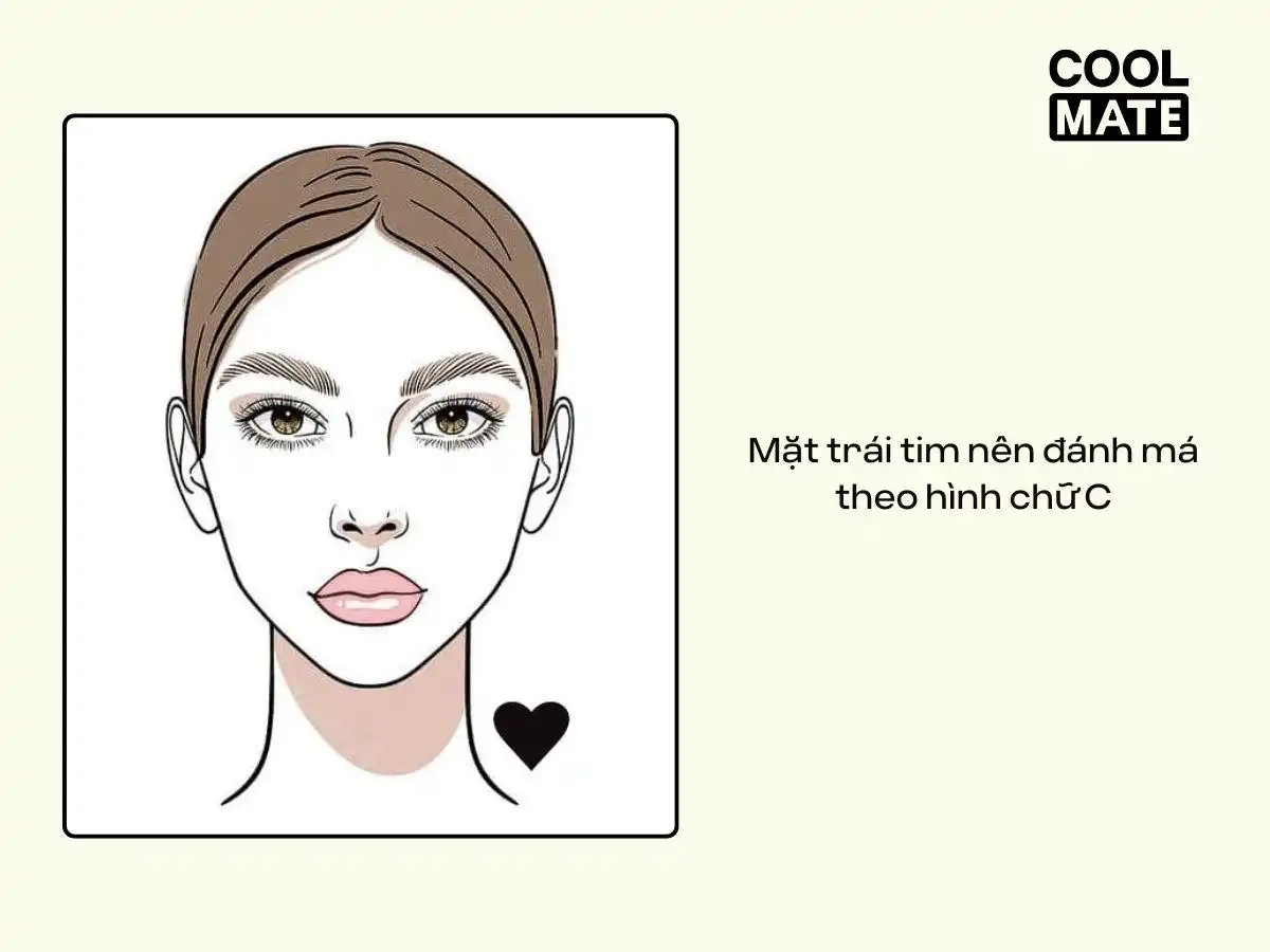 Mặt trái tim nên đánh má theo hình chữ C Mặt trái tim nên đánh má theo hình chữ C