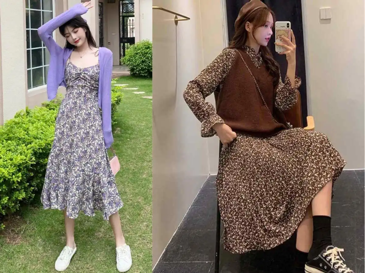 Mix layer với đầm hoa nhí giúp nàng có thể thoải mái diện quanh năm