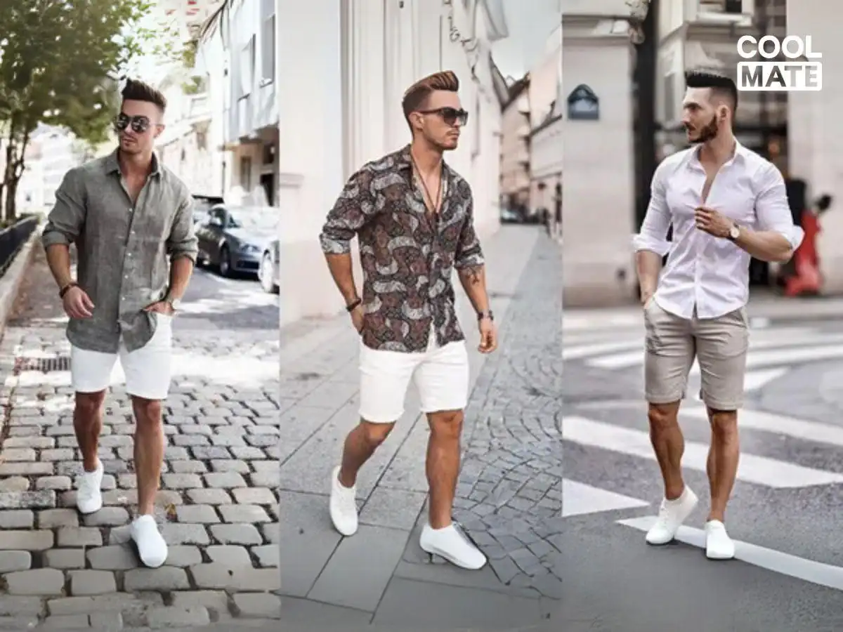 Quần short jean nam mix cùng áo sơ mi tạo cảm giác năng động và thoải mái vào những ngày hè