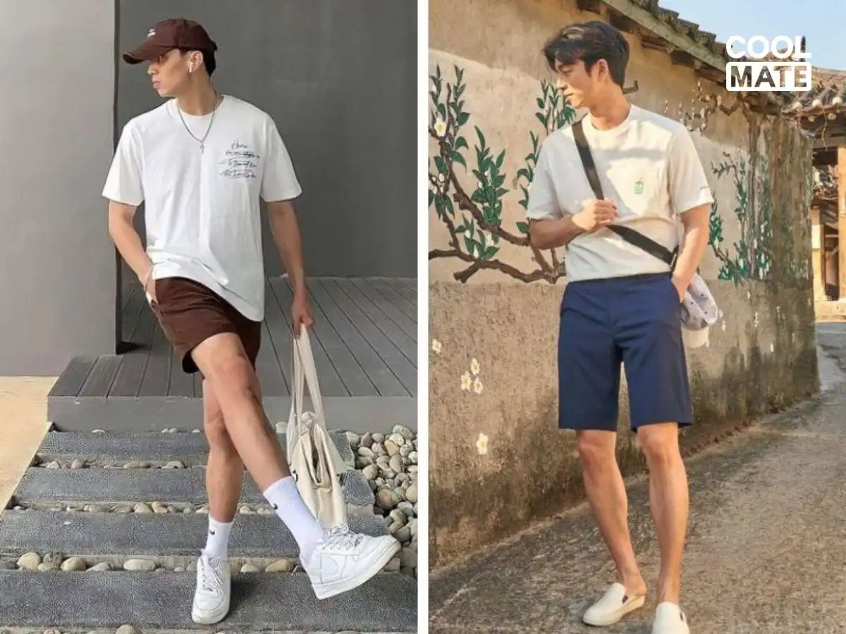 Quần short nam như denim, chino, kaki sẽ rất thích hợp là sự ưu tiên trong tủ đồ để đi dạo