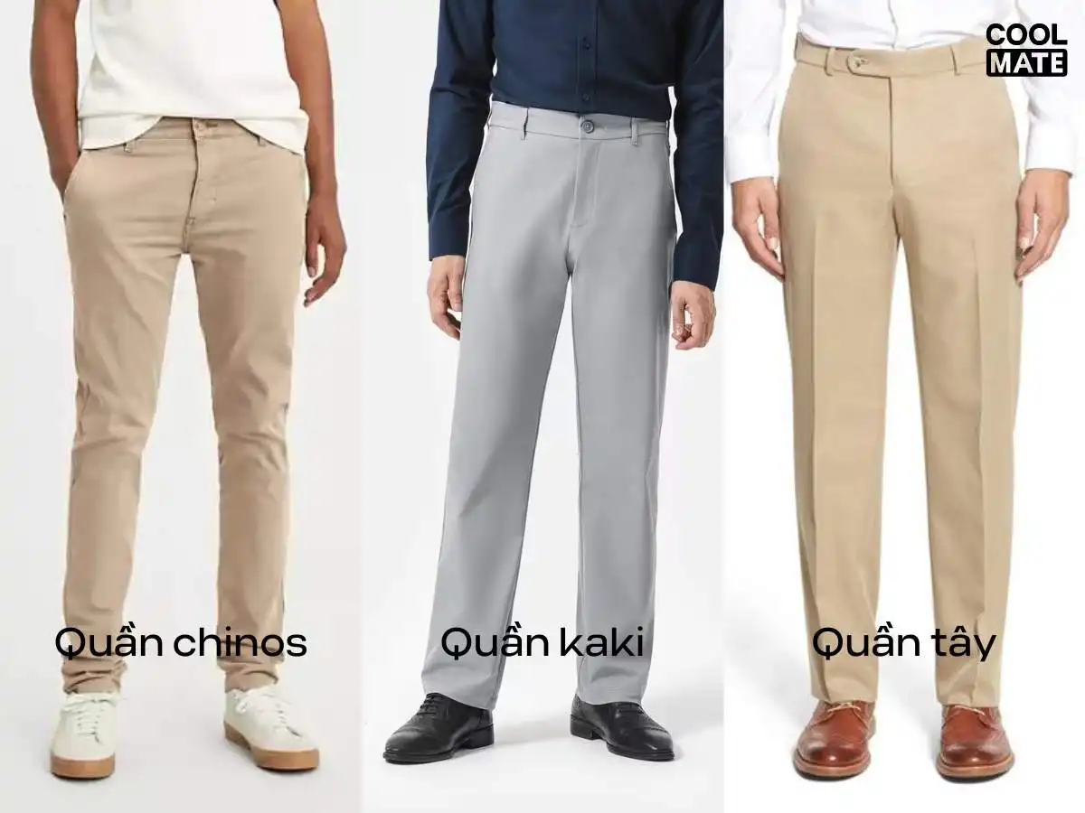 So sánh 3 dáng quần chinos, quần kaki và quần tây