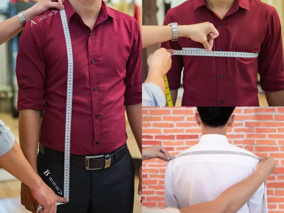 Thực hiện đo đạc cơ thể để lựa size áo phù hợp