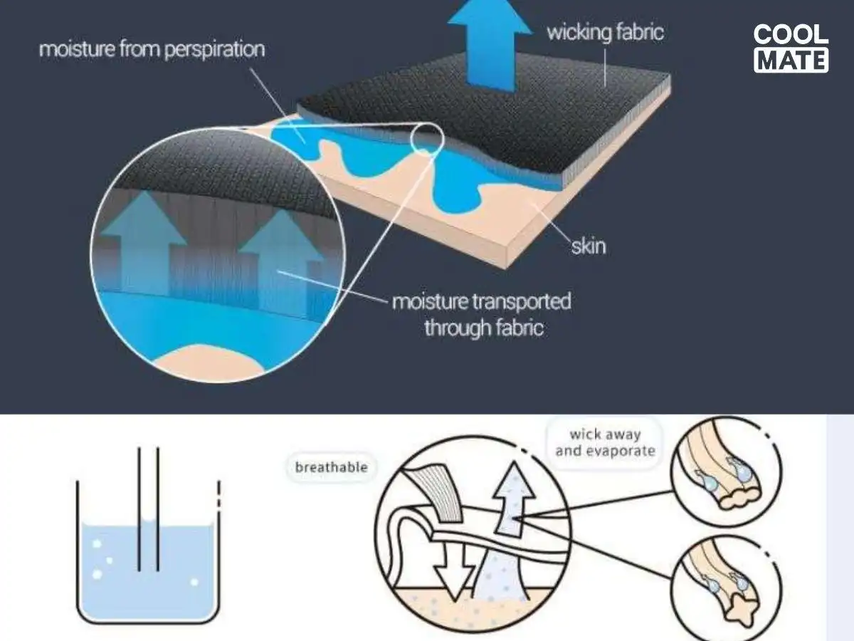 Tính năng "Moisture Wicking" chủ động dẫn ẩm ra bề mặt vải để bay hơi nhanh Tính năng "Moisture Wicking" chủ động dẫn ẩm ra bề mặt vải để bay hơi nhanh